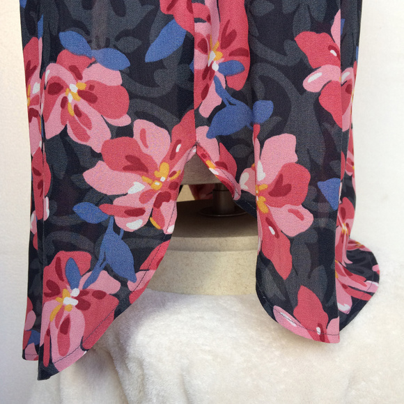 LOFT Gray Pink Floral Blossom Peasant Blouse LP - Picture 5 of 5